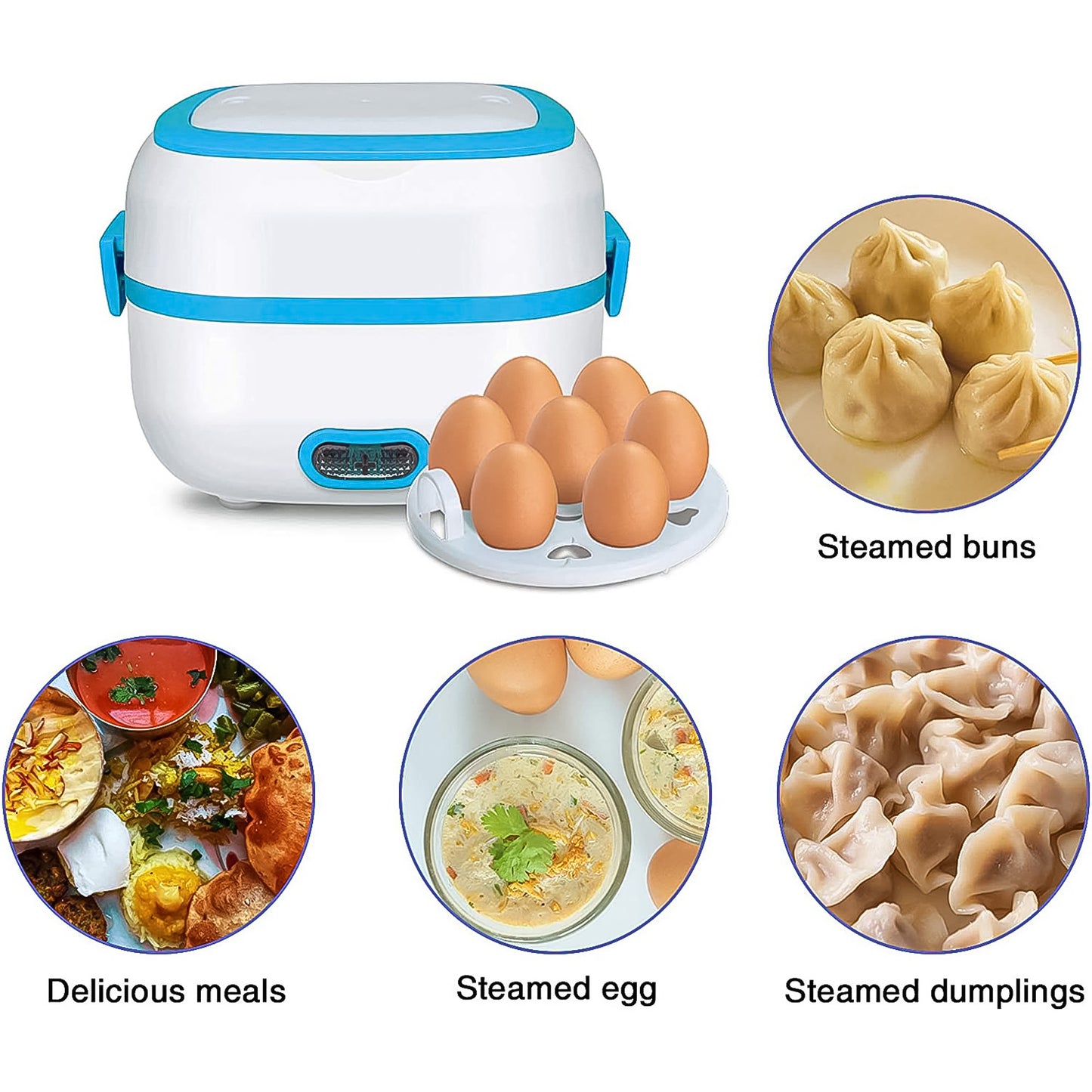 Electric Lunch Box 3 In 1 Food Heater Cooker Steamer With Stainless Steel Bowls