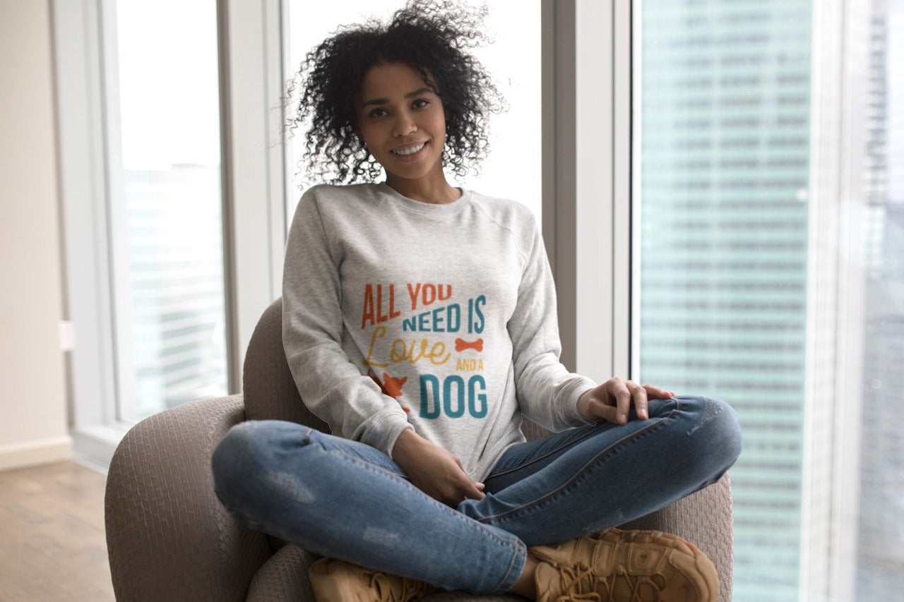 Round Neck Unisex Sweatshirts - All You Need Is Love and a Dog Quote DTF Print