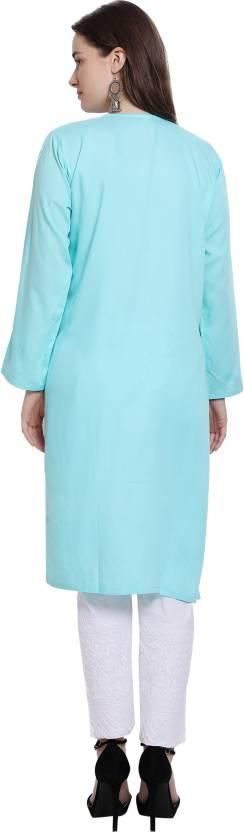 Women Chikan Embroidery Cotton Straight Kurti