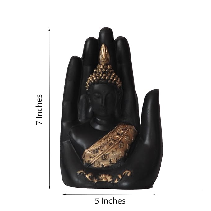 eCraftIndia Golden Handcrafted Palm Buddha Polyresin Showpiece (12.5 cm x 7.5 cm x 17.5 cm, Black)