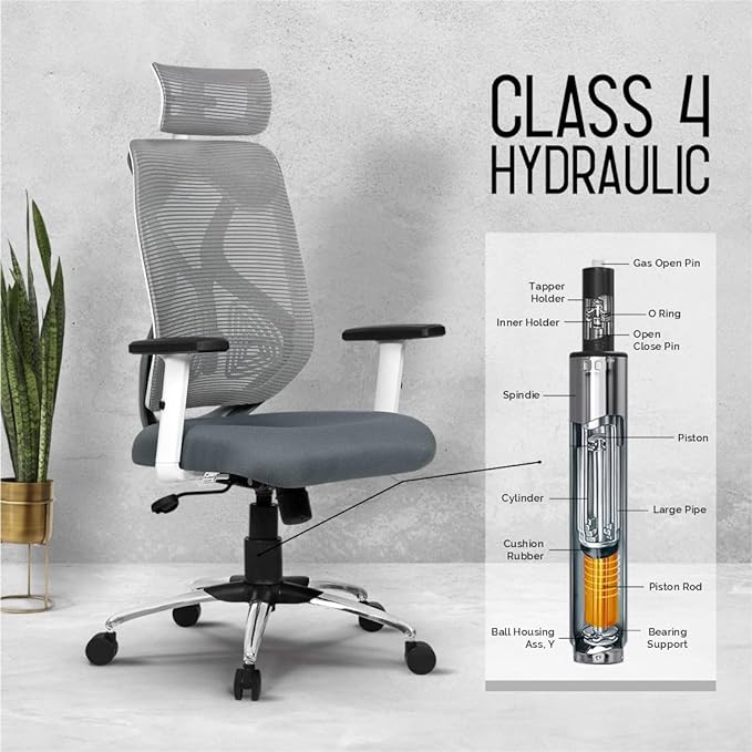 Da URBAN® Merlion Office Chair,High Back Mesh Ergonomic Home Office Desk Chair with 3 Years Warranty, Adjustable Armrests,Adjustable Lumbar Support,Tilt Lock Mechanism (Grey)