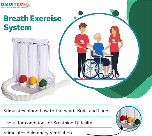 AmbiTech Respiratory 3 Ball Lung Exerciser, Spirometer, Pack of 1, White