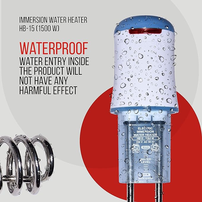 Havells Water Proof Immersion Water Heater HB 15 1500 Watt (White Blue)