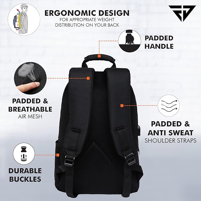 FUR JADEN Anti Theft Number Lock Backpack Bag with 15.6 Inch Laptop Compartment, USB Charging Port & Organizer Pocket for Men Women Boys Girls
