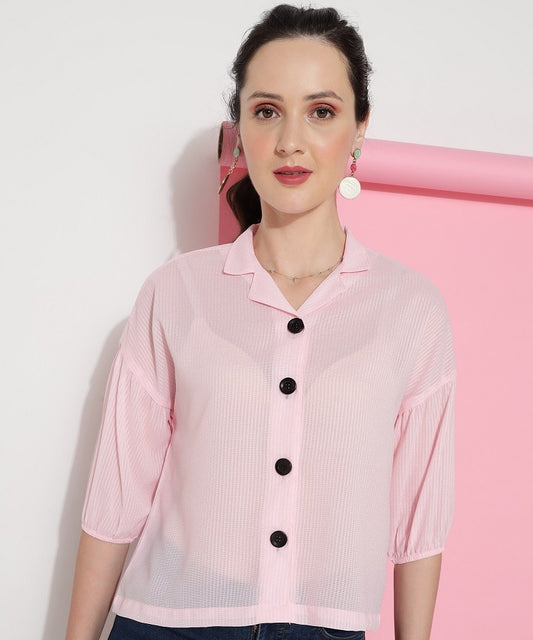 Pink Plain Casual Wear Shirt For Women