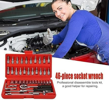 Drive Mechanic Tools Kit Ratchet Screwdriver Sockets Kit Metric Multi Purpose Combination Tool Case Set 46 in 1Pcs