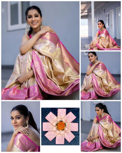 soft lichi silk white and pink saree for women