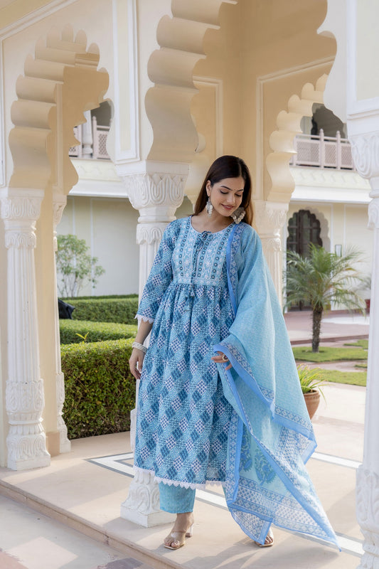 Women Embroidered Anarkali Kurta and Pant Set with Dupatta