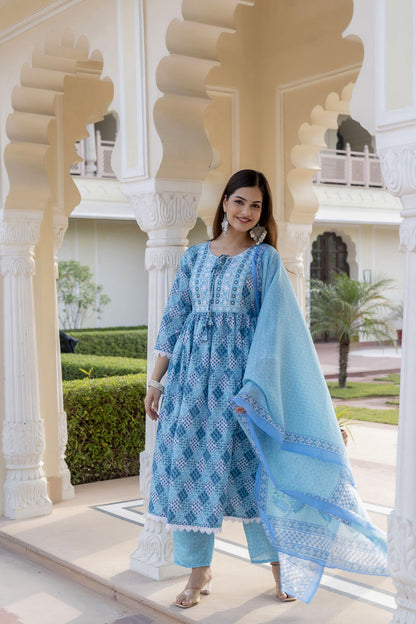 Women Embroidered Anarkali Kurta and Pant Set with Dupatta