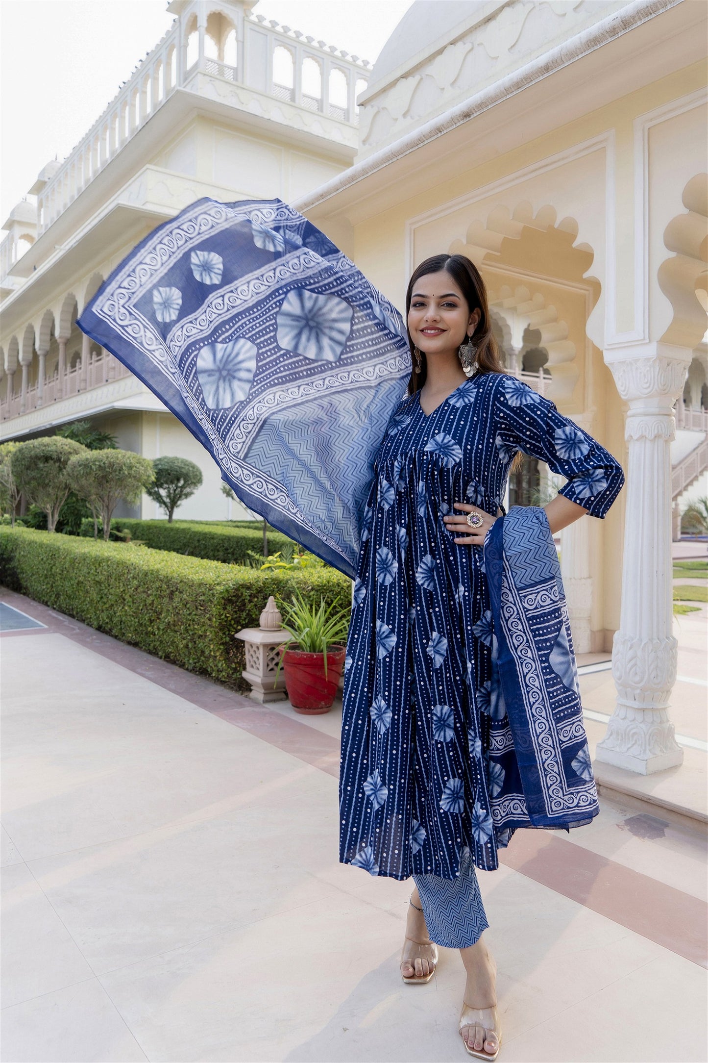 Women Blue Indigo Kurta and Pant Set With Dupatta