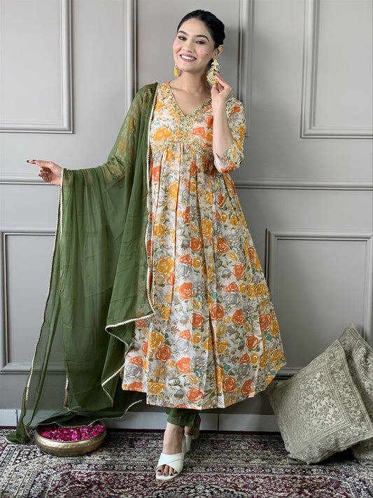 Women Printed and Embroidered Viscose Rayon kurta set