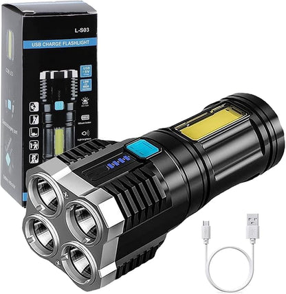 4 in 1 LED Torch Lights | Rechargeable Emergency Torch Light | USB Charge Flashlight