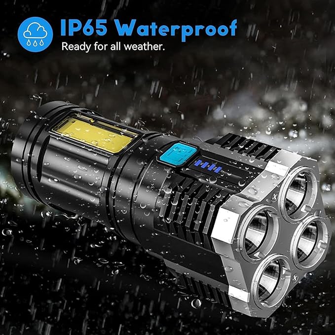 4 in 1 LED Torch Lights | Rechargeable Emergency Torch Light | USB Charge Flashlight