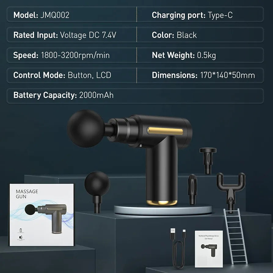 Massage Gun Vibrator With 6 Adjustable Speed for Pain Relief with 4 Heads | Ultra Quiet & Portable Massager