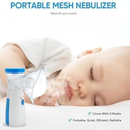 Portable, Rechargeable, Mesh Nebulizer for Adults & Kids, Handheld Nebulizer Machine with 2 Masks, 1 Mouth piece & Usb, Cool Mist In-hailer for Cold & Cough, Breathing Problems
