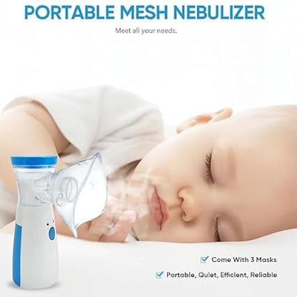 Portable, Rechargeable, Mesh Nebulizer for Adults & Kids, Handheld Nebulizer Machine with 2 Masks, 1 Mouth piece & Usb, Cool Mist In-hailer for Cold & Cough, Breathing Problems