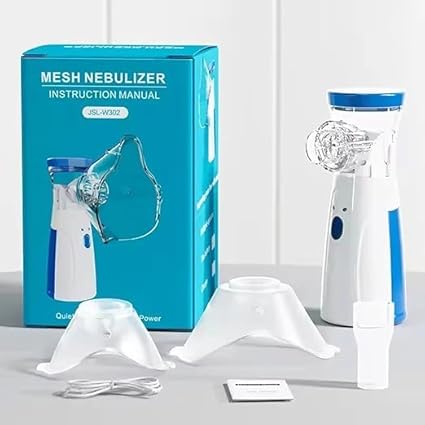 Portable, Rechargeable, Mesh Nebulizer for Adults & Kids, Handheld Nebulizer Machine with 2 Masks, 1 Mouth piece & Usb, Cool Mist In-hailer for Cold & Cough, Breathing Problems