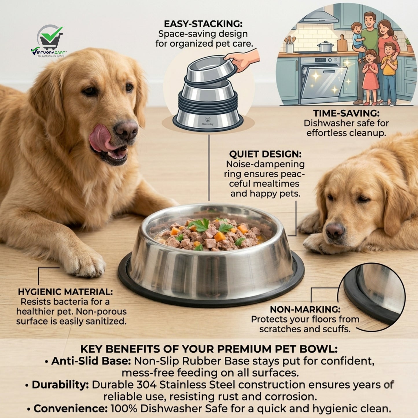 Stainless Steel Feeding Bowls for Pet (Multicolor, 1200 ml)