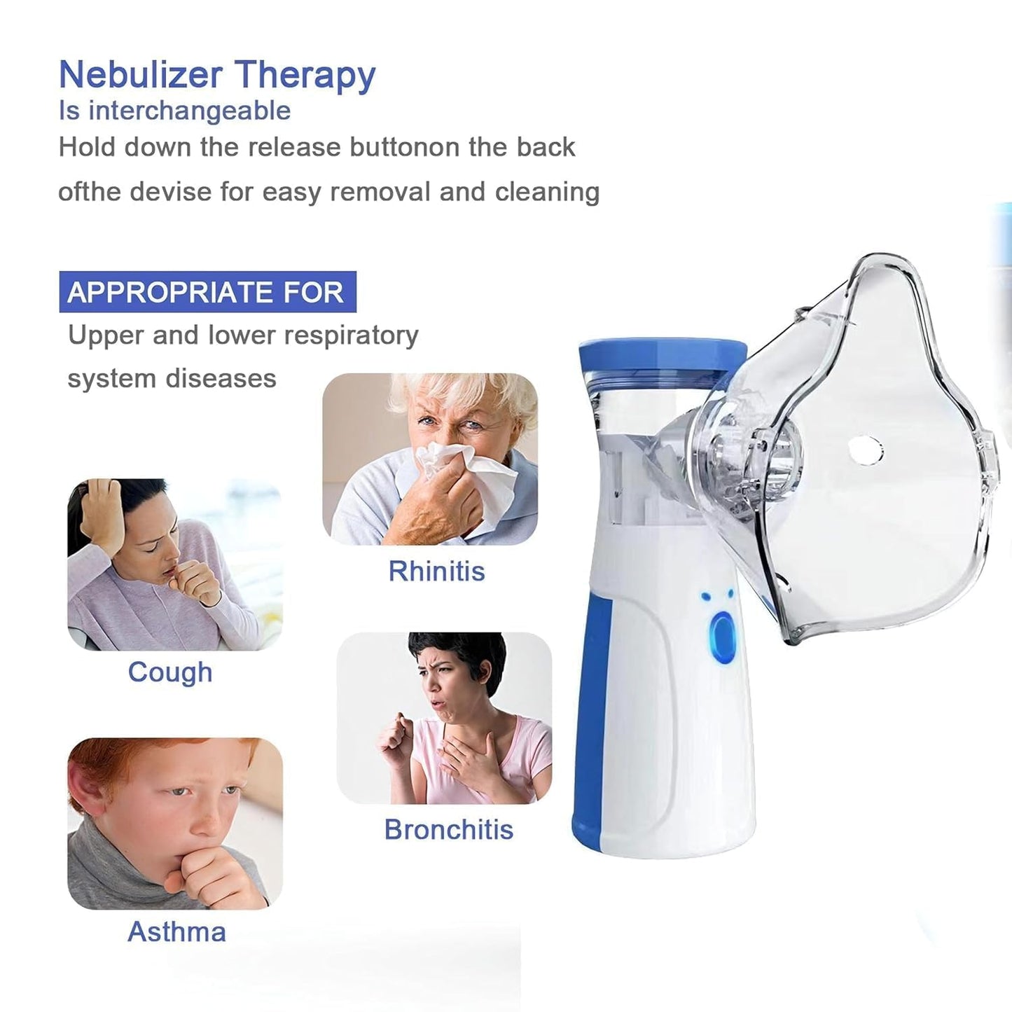 Portable, Rechargeable, Mesh Nebulizer for Adults & Kids, Handheld Nebulizer Machine with 2 Masks, 1 Mouth piece & Usb, Cool Mist In-hailer for Cold & Cough, Breathing Problems