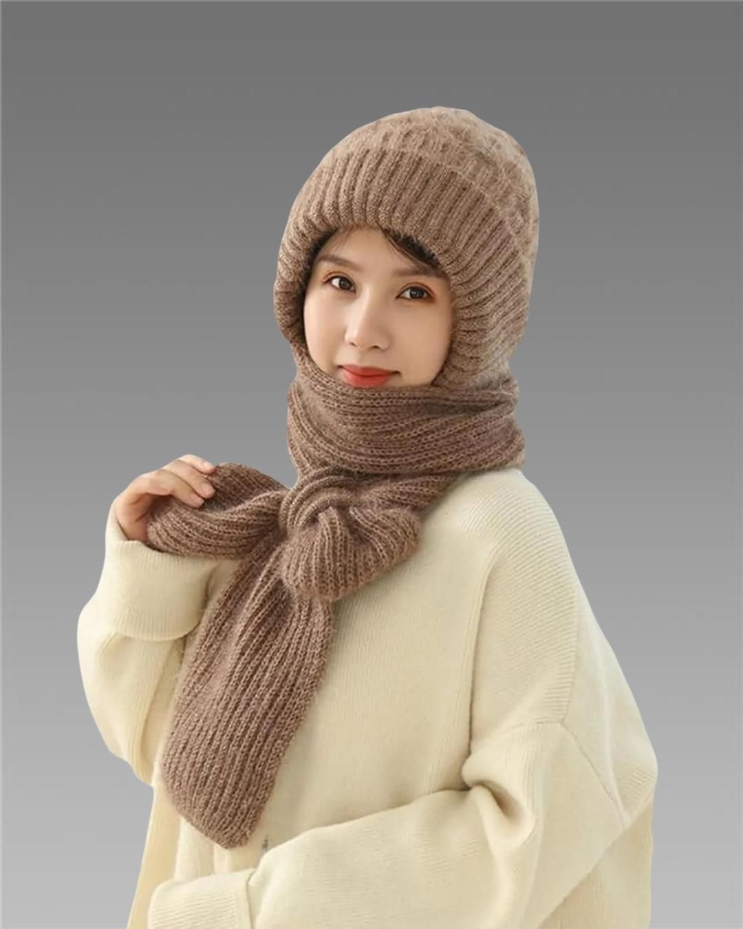 Integrated Ear Protection Windproof Cap Scarf - Winter Warm Knitted Hat Scarf