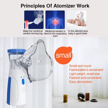 Portable, Rechargeable, Mesh Nebulizer for Adults & Kids, Handheld Nebulizer Machine with 2 Masks, 1 Mouth piece & Usb, Cool Mist In-hailer for Cold & Cough, Breathing Problems