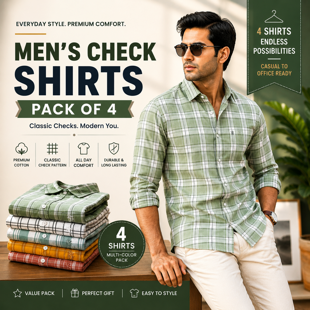 Mens check Shirts in Pack of 4