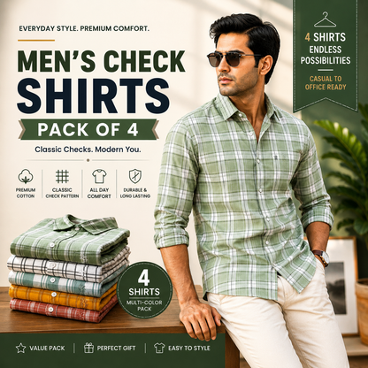 Mens check Shirts in Pack of 4