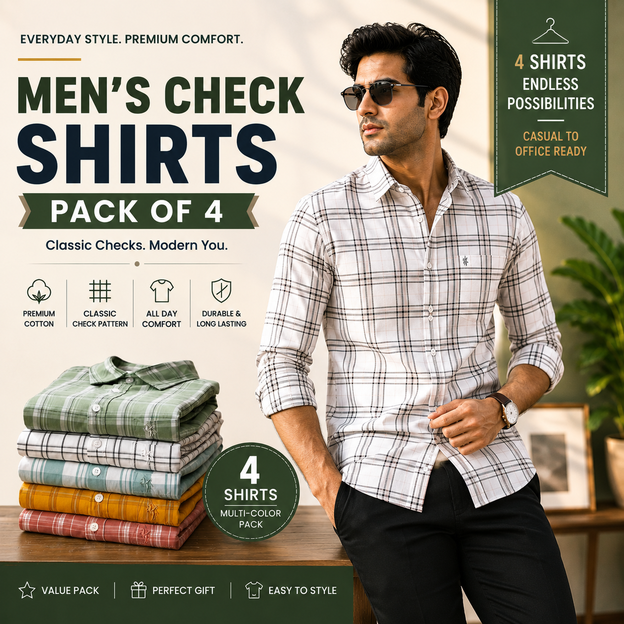 Mens check Shirts in Pack of 4