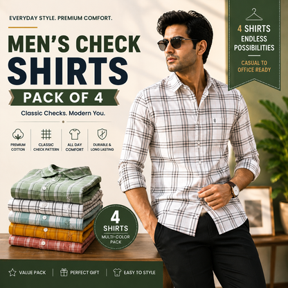 Mens check Shirts in Pack of 4
