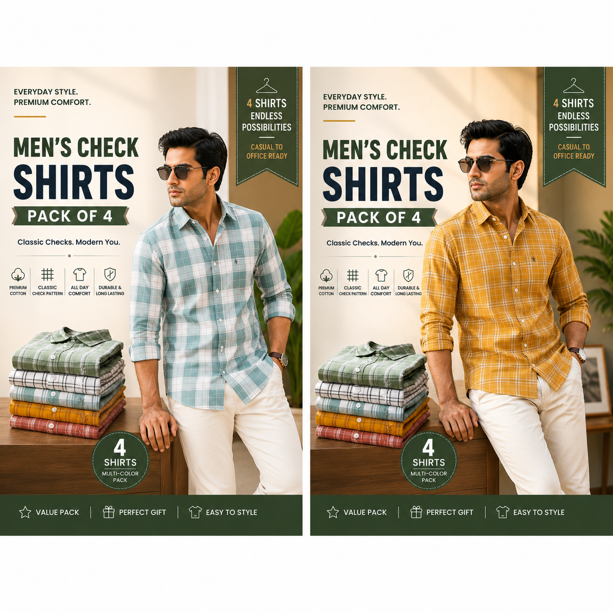 Mens check Shirts in Pack of 4