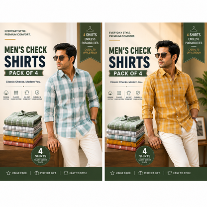 Mens check Shirts in Pack of 4