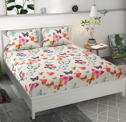 Premium Microfiber Elastic Fitted Double Bedsheet with 2 Pillow Covers - White