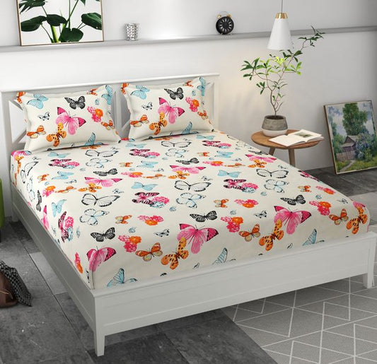 Premium Microfiber Elastic Fitted Double Bedsheet with 2 Pillow Covers - White