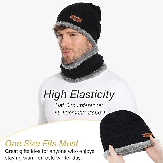 Fitness Mantra® Winter Woolen Beanie Cap & Muffler for Men & Women| Beanie Cap| Winter Clothing Set| Woolen Topaa| Winter Cap| Head & Neck Warmer| 1 Set|