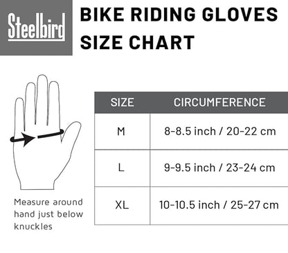 Steelbird Polyester Full Finger Bike Riding Gloves With Touch Screen Sensitivity At Thumb & Index Finger, Protective Off-Road Motorbike Racing (Medium, Black Grey, Cycling)