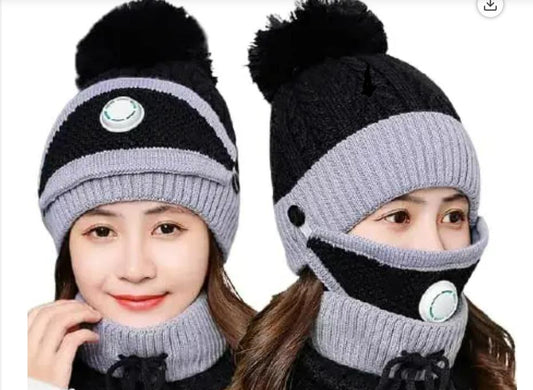 Unisex Winter Knit Beanie Cap Hat Neck Warmer Scarf