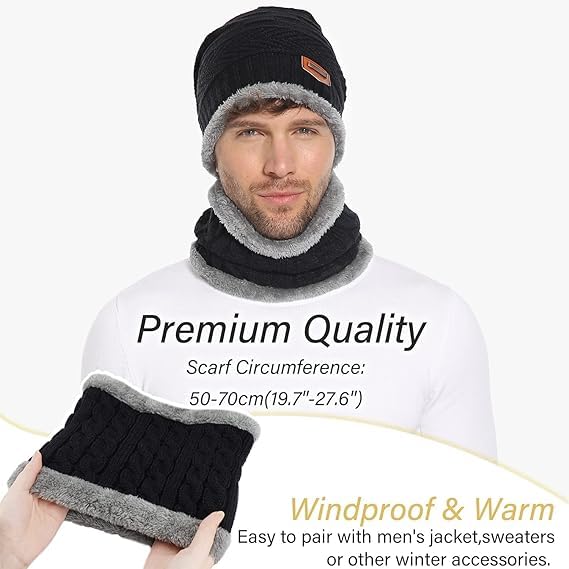 Fitness Mantra® Winter Woolen Beanie Cap & Muffler for Men & Women| Beanie Cap| Winter Clothing Set| Woolen Topaa| Winter Cap| Head & Neck Warmer| 1 Set|