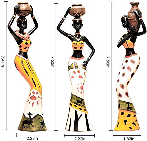 Xtore Beautiful Finish Uniquely Hand Crafted Home Dcor African Tribal Women Art Piece - (Set of 3, Multicolour), Resin