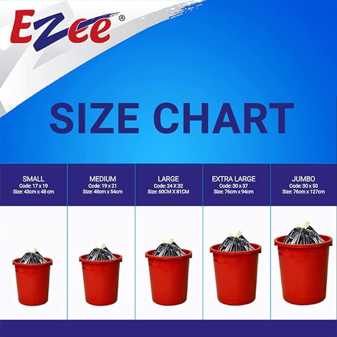 Ezee Black Garbage Bags Medium 90 Pcs | 30 Pcs x Pack of 3 Rolls | 19 x 21 Inch | Dustbin Bags/Trash Bags/Dustbin Covers for Wet and Dry Waste