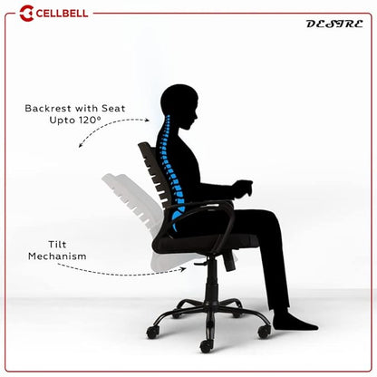 CELLBELL Desire C104 Mesh Mid Back Ergonomic Office Chair/Study Chair/Revolving Chair/Computer Chair for Work from Home Metal Base Height Adjustable Chair [Black] Virtual Demo Available