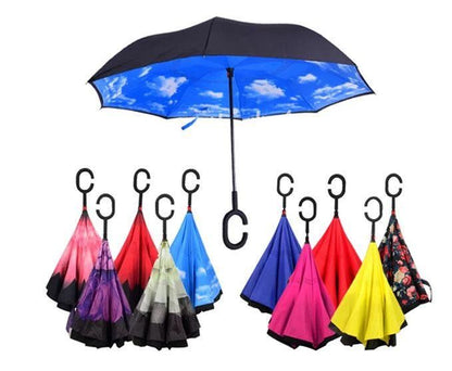 Double Layer Strong Waterproof Umbrella with C- Shape Handle