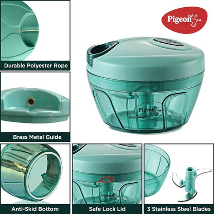 Pigeon by Stovekraft Ultra Premium Handy Chopper with 3 Blades for Effortlessly Chopping Vegetables and Fruits for Your Kitchen (Green, 400 ml, 12420)
