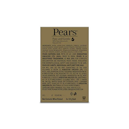 Pears Pure & Gentle Soap Bar (Combo Pack of 8) - With Glycerin for Soft, Glowing Skin & Body, Paraben-Free Body Soaps For Bath Ideal for Men & Women