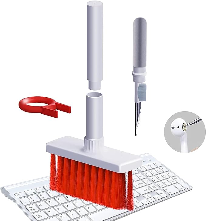 Sounce Cleaning Soft Brush Keyboard Cleaner 5-in-1 Multi-Function Computer Cleaning Tools Kit Corner Gap Duster Keycap Puller for Bluetooth Earphones Lego Laptop AirPods Pro Camera Lens (Red)