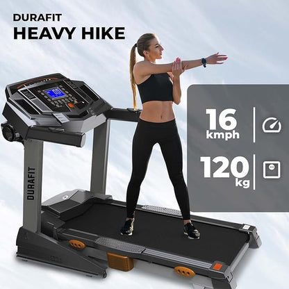 Durafit Heavy Hike | 5 HP Peak DC Motorized Foldable Treadmill | Auto Incline | Home Cardio | Max Speed 16 Km/Hr | Max User Weight 120 Kg | Free Installation Assistance | Spring Suspension Technology