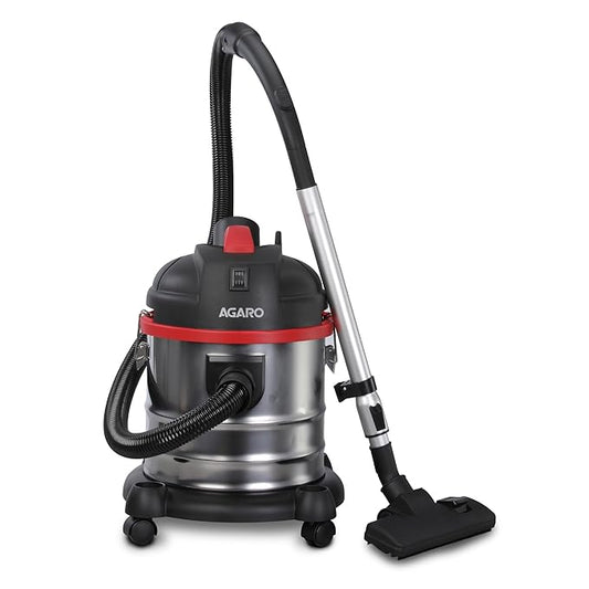 AGARO Ace Wet & Dry Vacuum Cleaner | 1600 Watts,21.5 Kpa Suction Power,21 litres Tank Capacity,for Home Use,Blower Function,Washable 3L Dust Bag,Stainless Steel Body(Black/Red/Steel) 21 Liter,HEPA