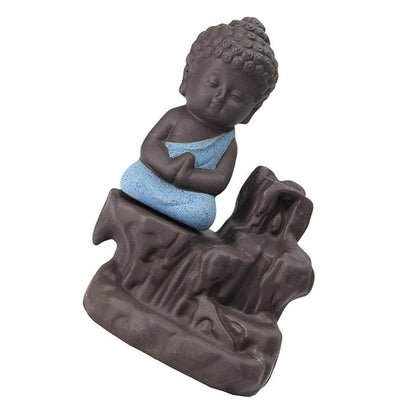 eCraftIndia Meditating Monk Buddha Smoke Backflow Cone Incense Holder Decorative Showpiece with 10 Free Smoke Backflow Scented Cone Incenses