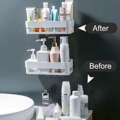 Morivahomes Multipurpose Wall Mount Bathroom Shelf And Rack For Home And Kitchen. Self Adhesive Sticker Support Without Drilling. (4 Bathroom Shelf, Chrome,Acrylic)