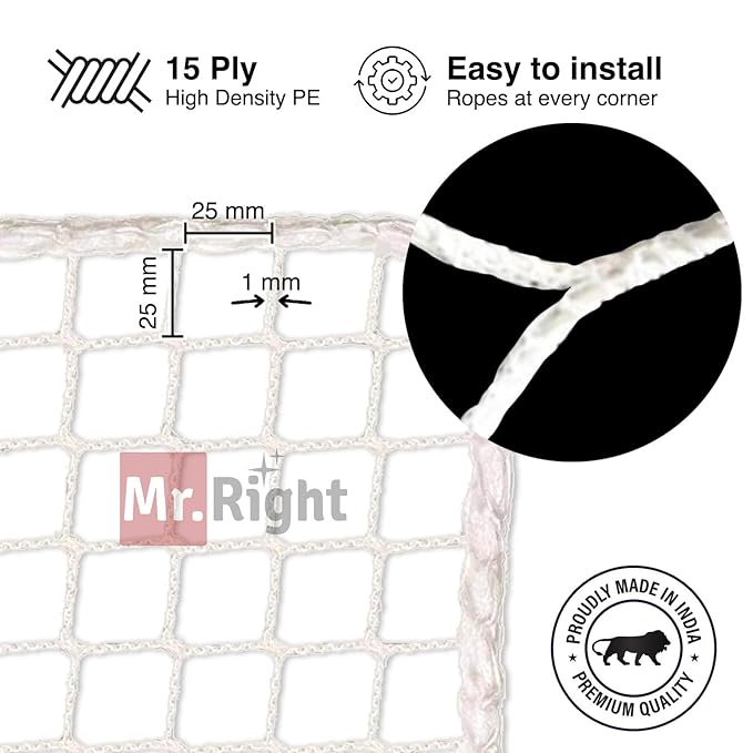 Mr. Right Pigeon Nets for Balconies (10x6 Ft), Anti Bird Control Net, Heavy Duty HDPE Mesh Net for Balconies, Installation Kit Included