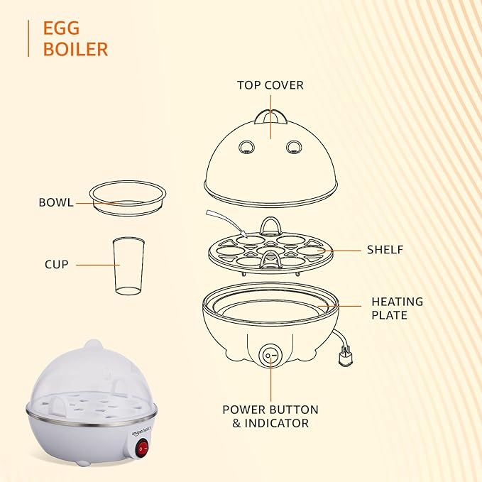 Amazon Basics Electric Egg Boiler | 3 Boiling Modes | Automatic Operation | Overheat Protection